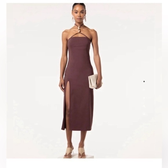 Cult Gaia Brown Castila Halterneck midi dress size large - Picture 1 of 15